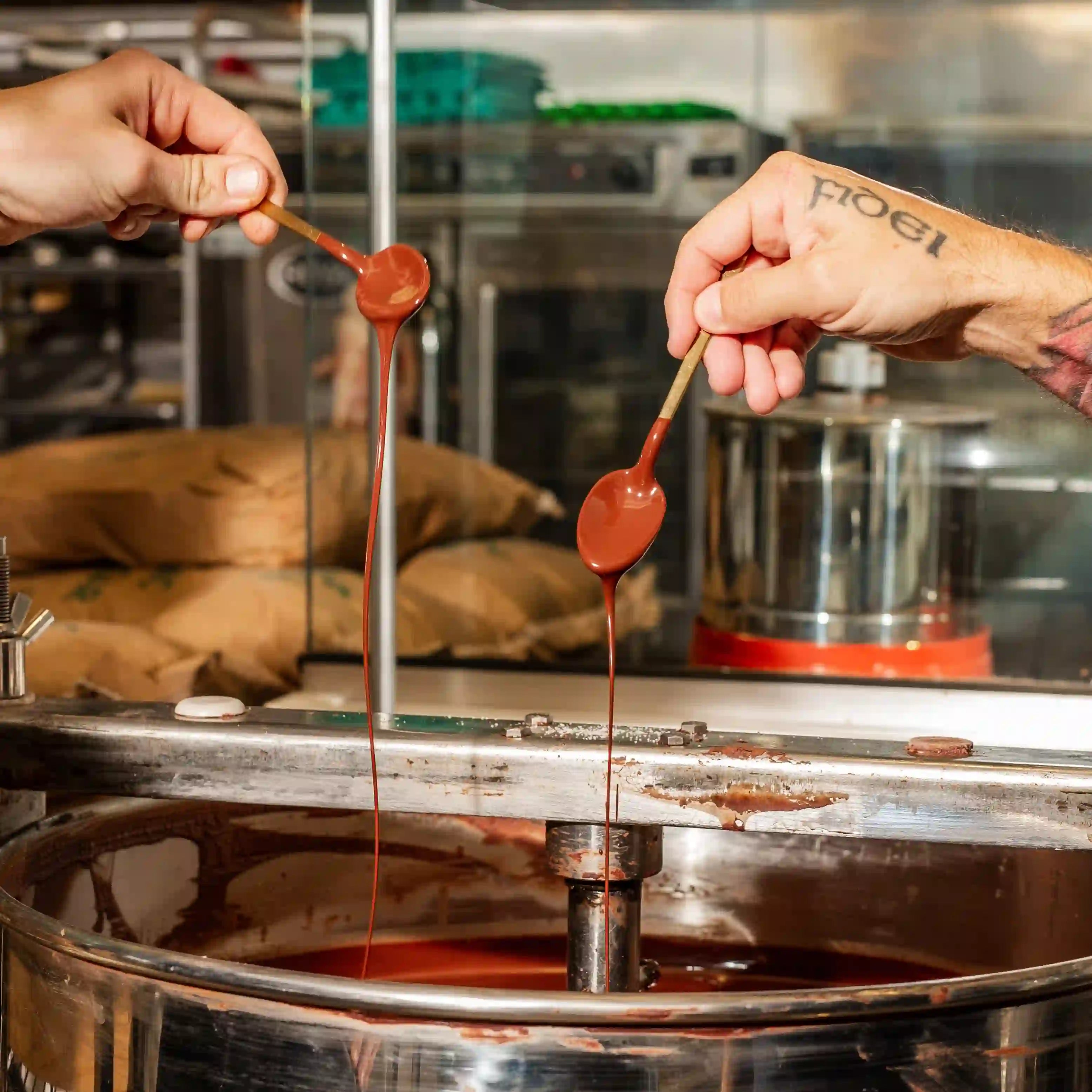 chocoloate dripping through spoon